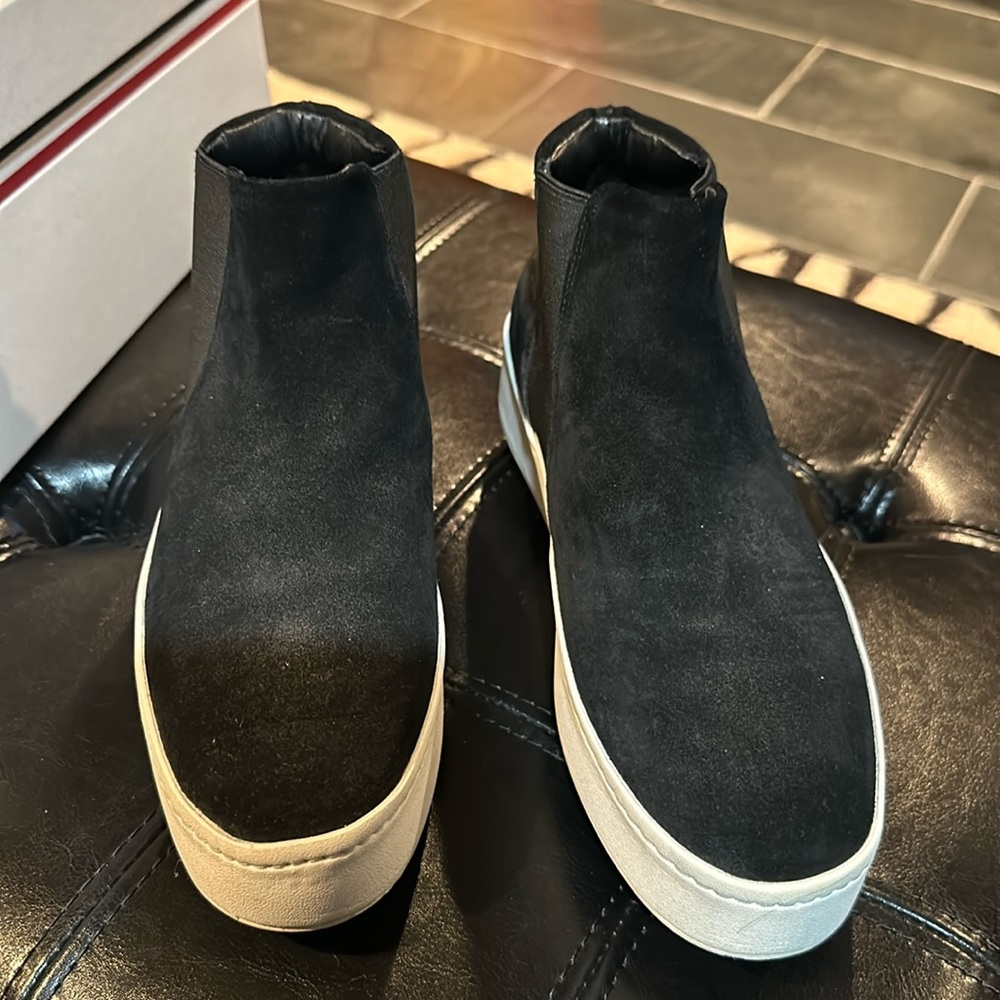 VINCE platform black suede slip on sneaker size 6.5
